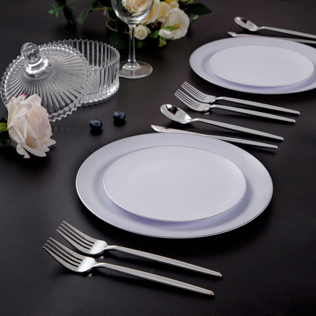 150Pcs Silver Plastic Silverware Set, Heavy Duty Disposable Cutlery Includes 50 Forks, 50 Spoons and 50 Knives for