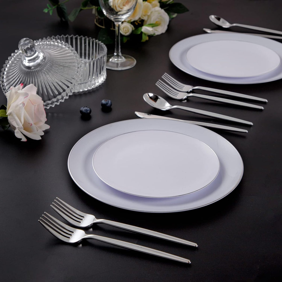 150Pcs Silver Plastic Silverware Set, Heavy Duty Disposable Cutlery Includes 50 Forks, 50 Spoons and 50 Knives for