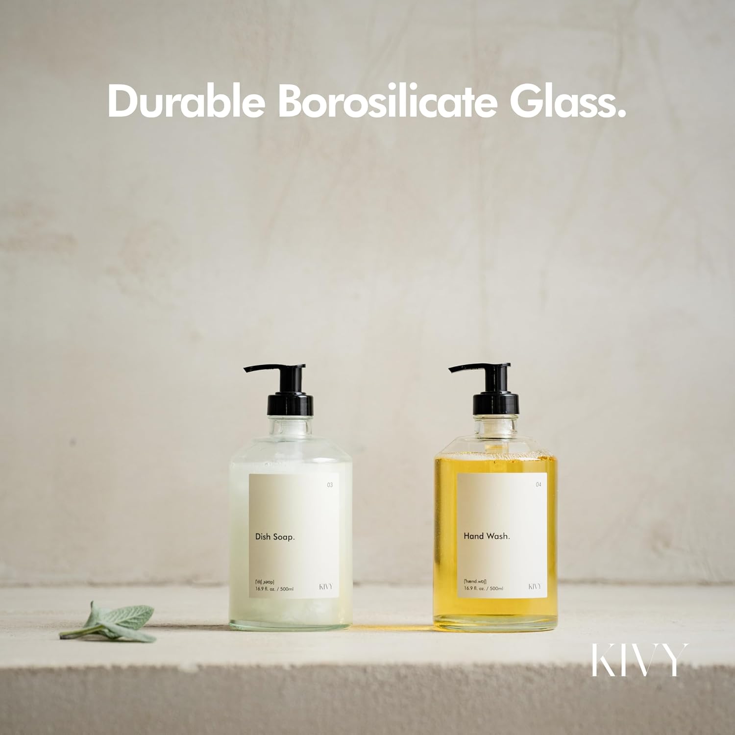 Glass Soap Dispenser Set [INCL. Waterproof Labels] - Glass Soap Dispenser with Pump - Hand Soap and Dish Soap Set