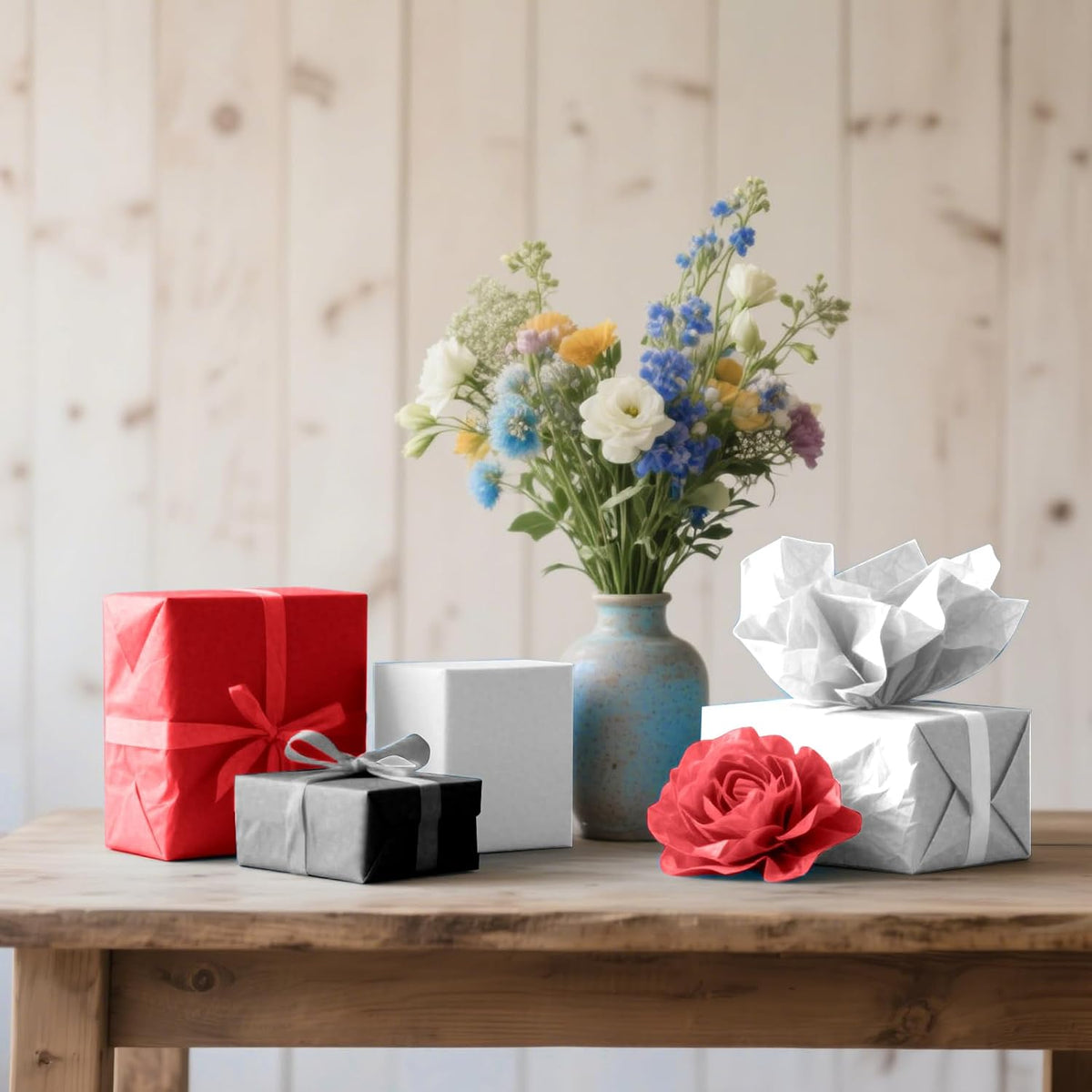 60 Sheets Red Black White Tissue Paper for Gift Bag Flower Packaging