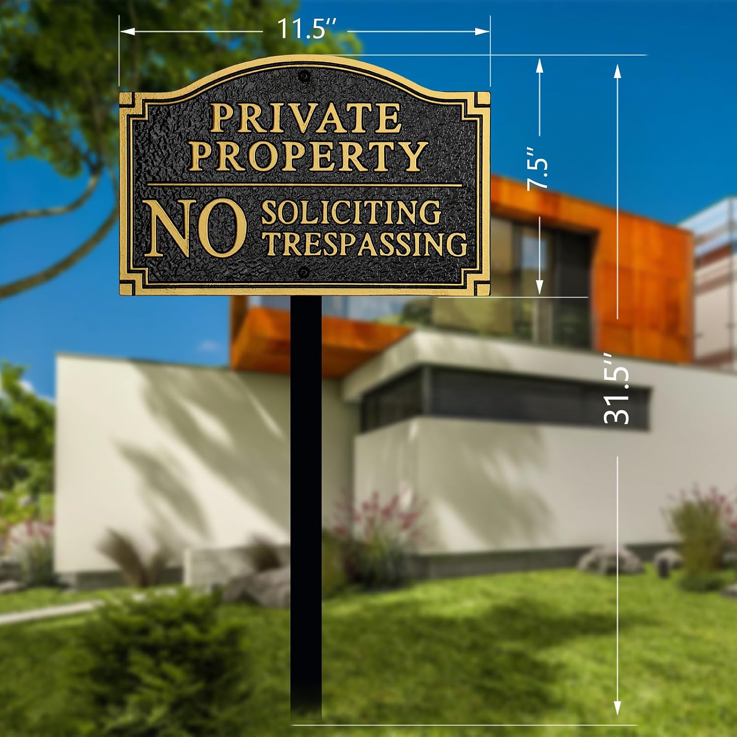 Private Property No Soliciting No Trespassing Cast Metal Yard Sign | Heavy Duty 11.5" × 7.5" Statement Plaque with