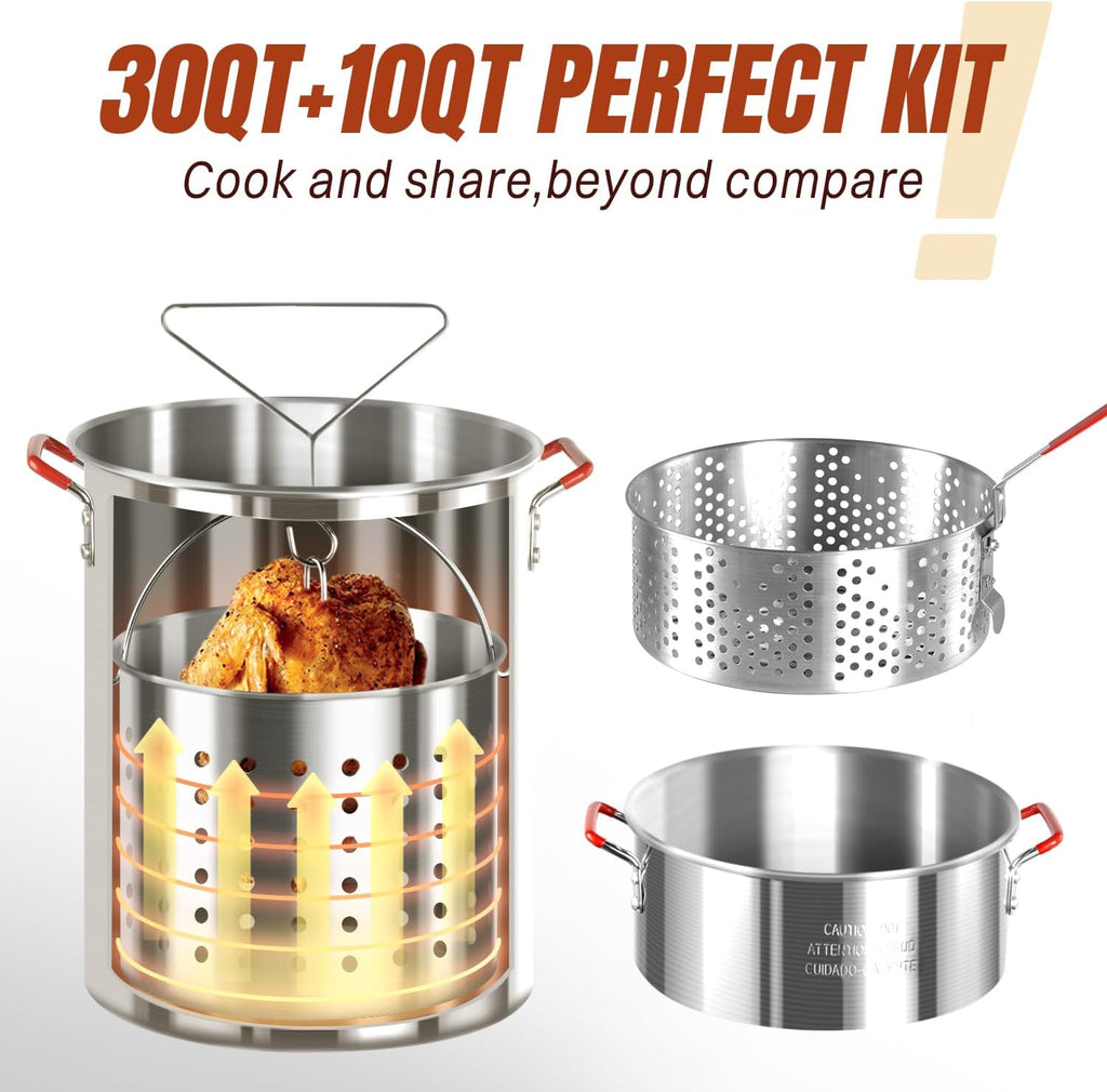 30QT Turkey Fryer & 10QT Fish Fryer Kit, 55,000 BTU Propane Cooker