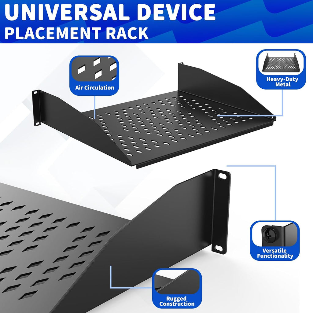 2 Pack 2U Cantilever Universal Rack Shelf, 14in Deep, 50lb Capacity
