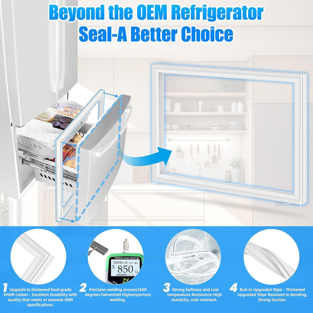 Upgraded 34.37"x 23.03" W10443319 Refrigerator Freezer Door Gasket Compatible with Whirlpool,Kenmore and Kitchen Aid Freezer Door Seal W10133249 W10164040 W10571960 WRF535SMBB00 WRF535SMBM00 White