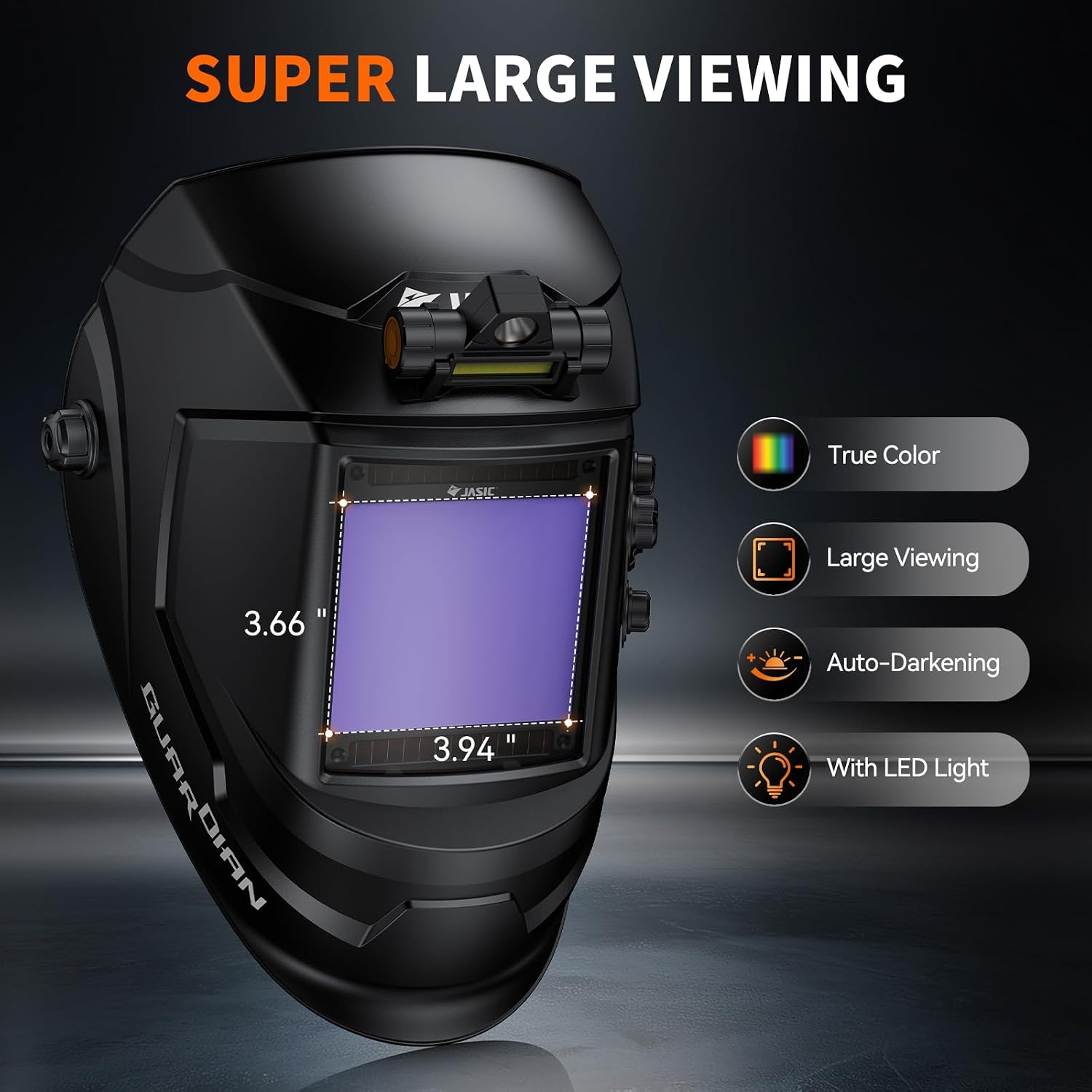 Auto Darkening Welding Helmet with Light, 1/1/1/1 True Color Lens | 3.94"X3.66" Large View, 1/25000s ResponseWelding