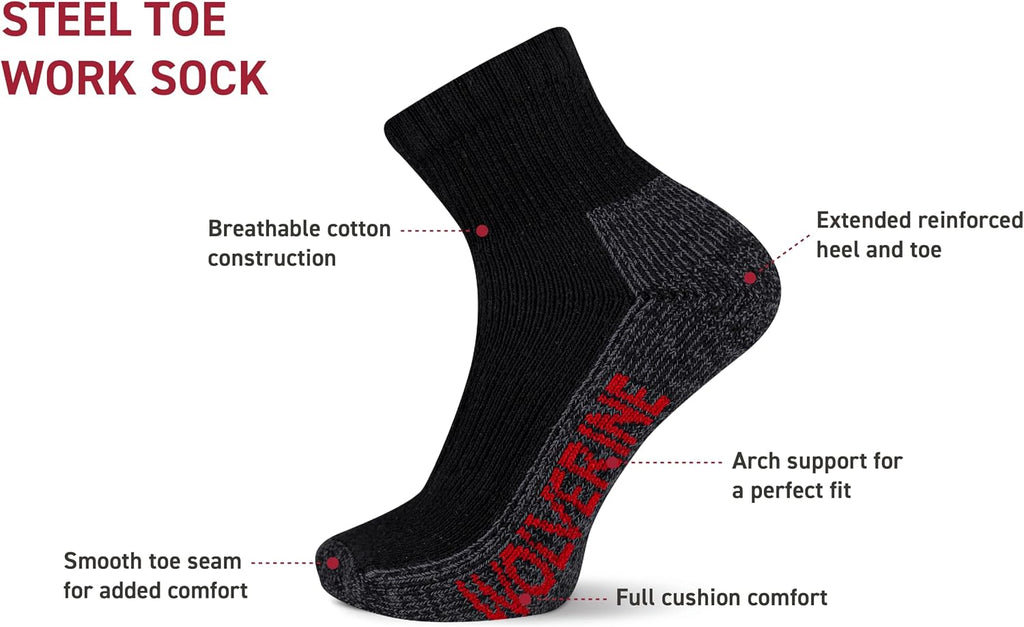 Men's Steel Toe Cotton Work Boot Ankle Socks - 2 Pairs - Durable Cushioning