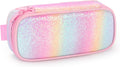 Girls Pencil Case for Kids, Multi-Slot Pencil Pouch, Pink Blue Rainbow