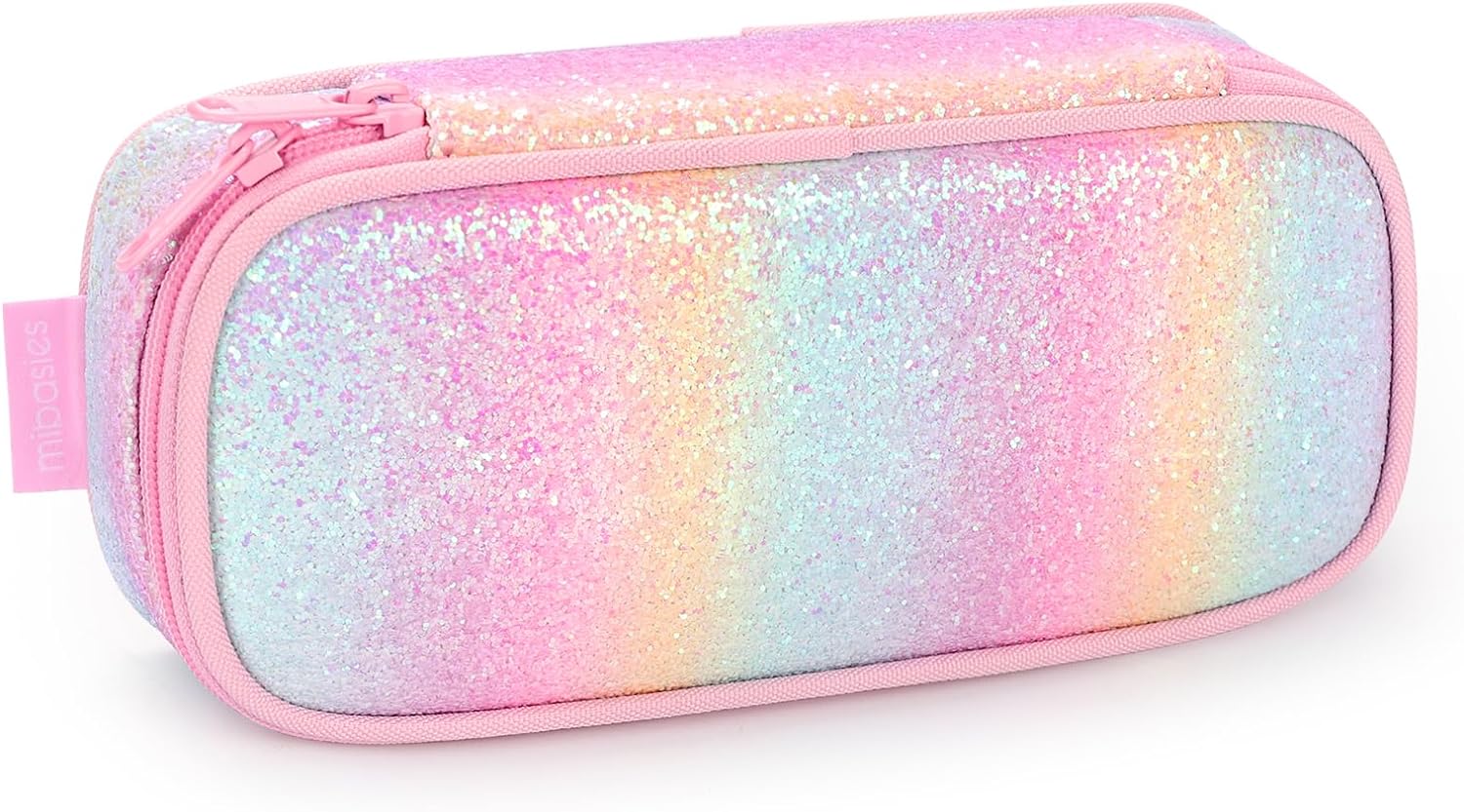 Girls Pencil Case for Kids, Multi-Slot Pencil Pouch, Pink Blue Rainbow