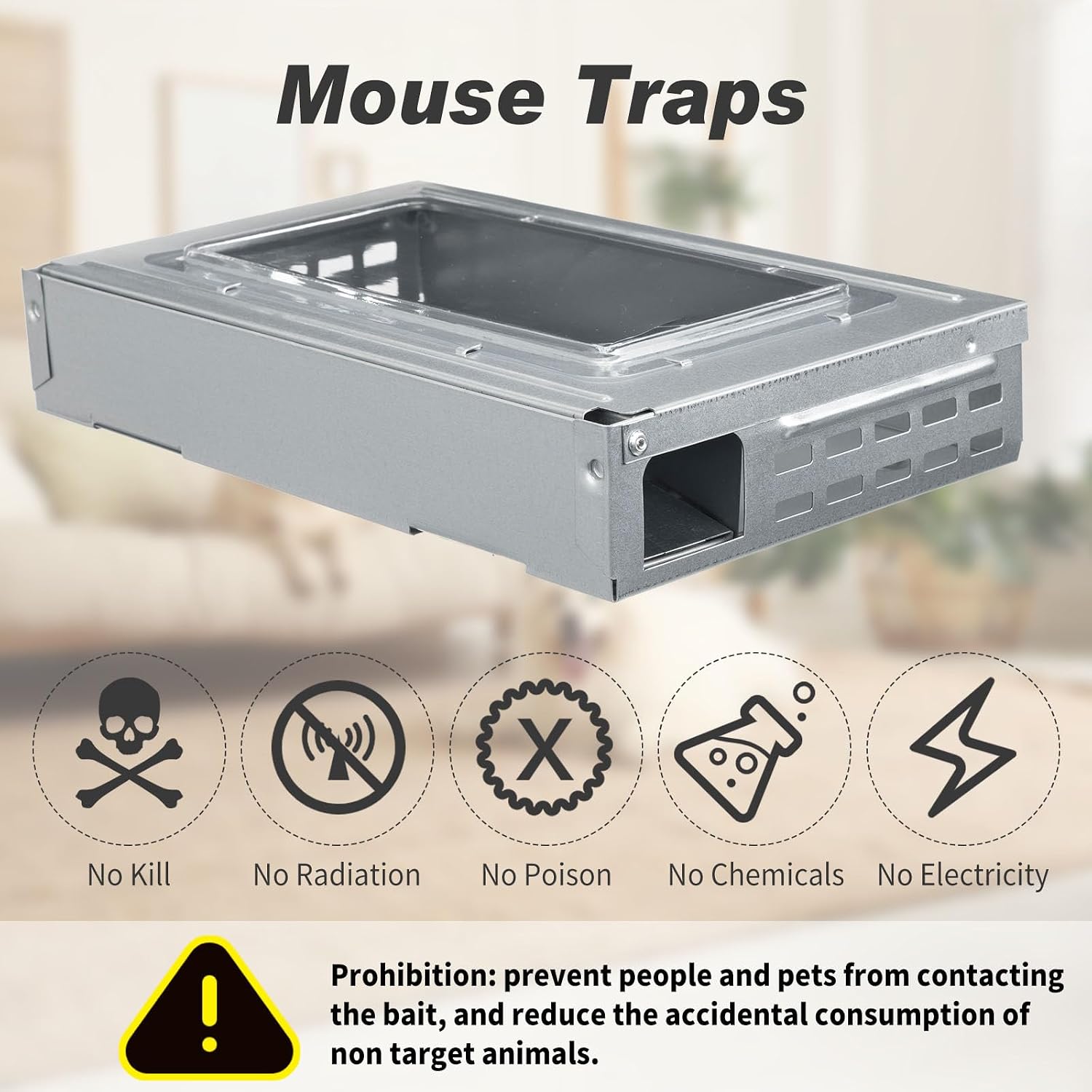 4 Pack Mice Trap Multi Catch Humanized, Silver, Clear Top | Mouse Traps, Reusable Rodent Control with See-through