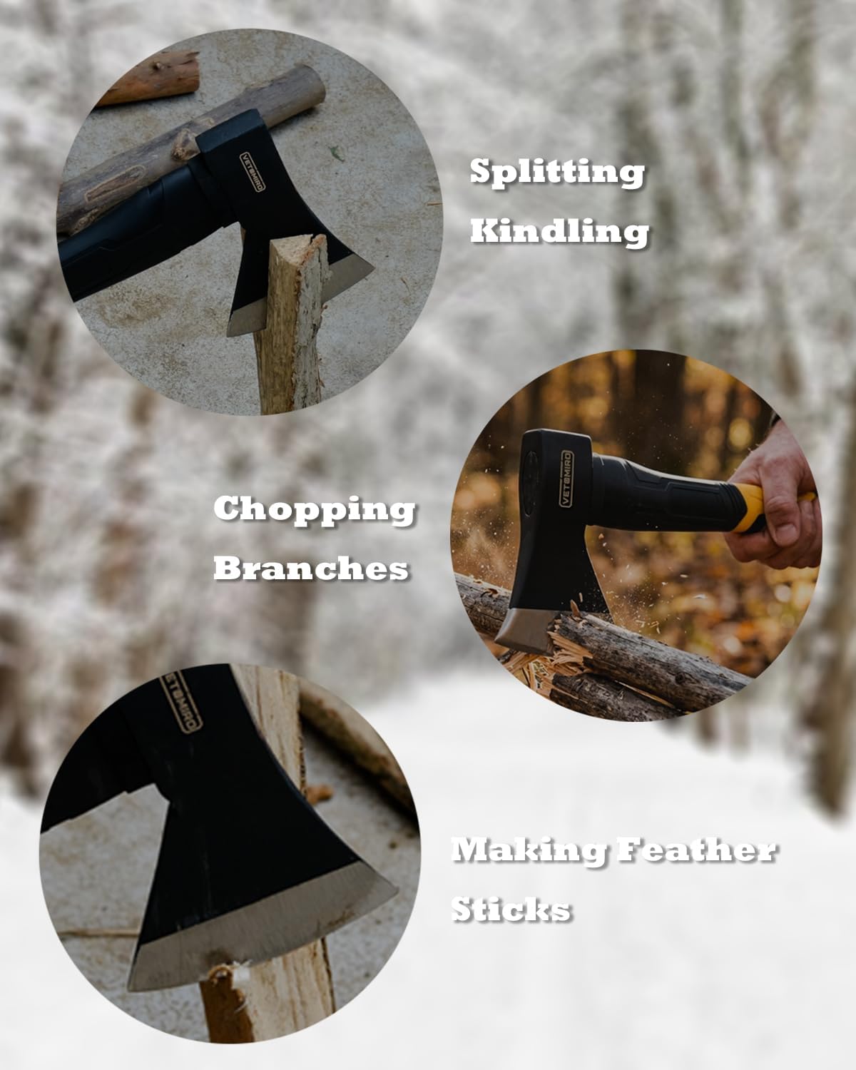15" Camping Axe, Forged Steel Hatchet Hand Axe for Wood Splitting | Sharp Blade for Kindling Chopping, Camping &