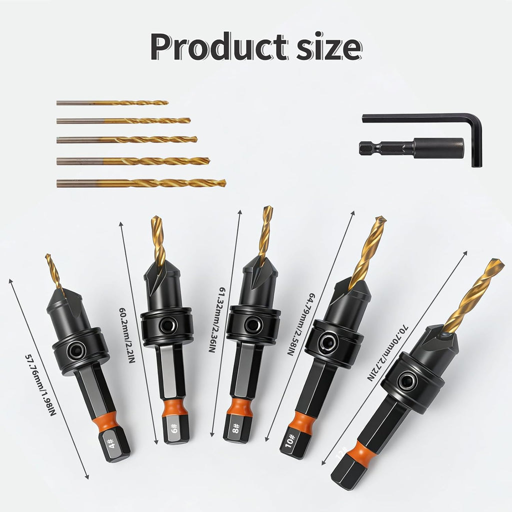 12 Pcs Adjustable Countersink Drill Bit Set
