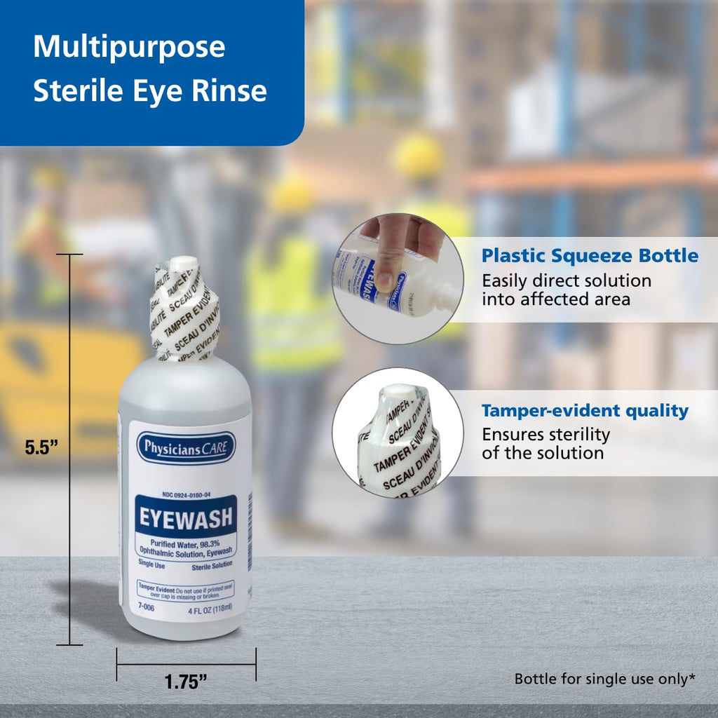 SmartCompliance Refill Eye Wash Solution, Sterile Isotonic Buffered Solution for Flushing & Irrigating Eyes, 4-oz Bottle