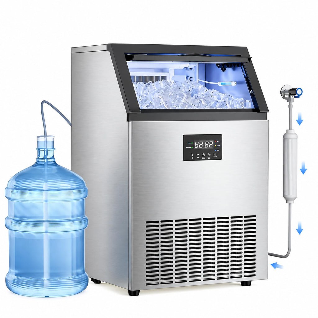 Commercial Ice Maker Machine, 200lbs/24H Ice Machine, 50Lbs Storage