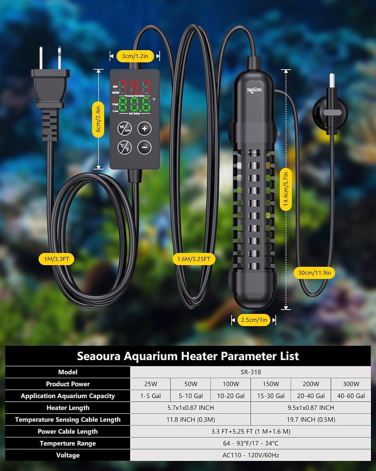 Small Aquarium Heater, 100W Fish Tank Heater for 10-20 Gallon, Submersible Turtle Heater with Digital Display