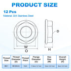 Kozelo 12Pcs Serrated Flange Hex Nuts-M8-1-Fine 304 SS