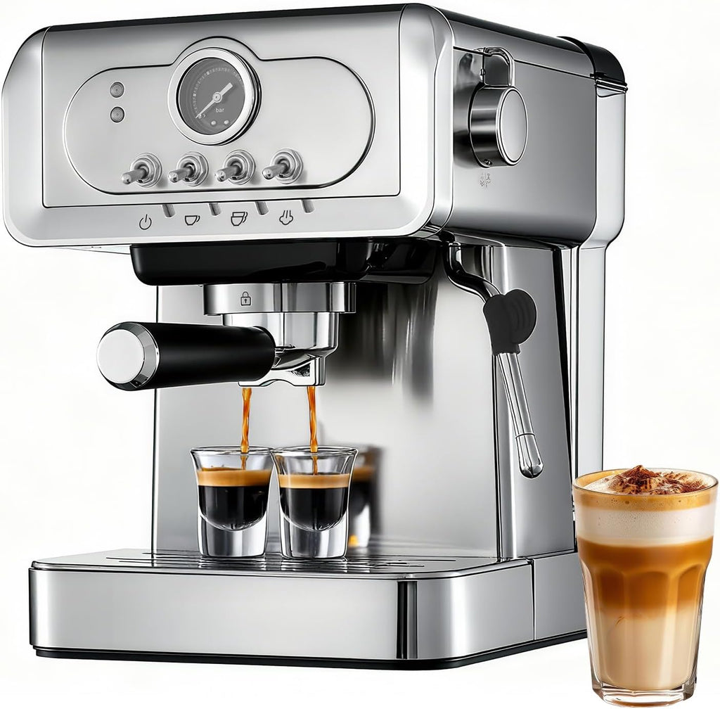 Espresso machine 20 Bar, Espresso Maker with Powerful Steam Milk Frother, Stainless Steel Coffee Machine with Fast