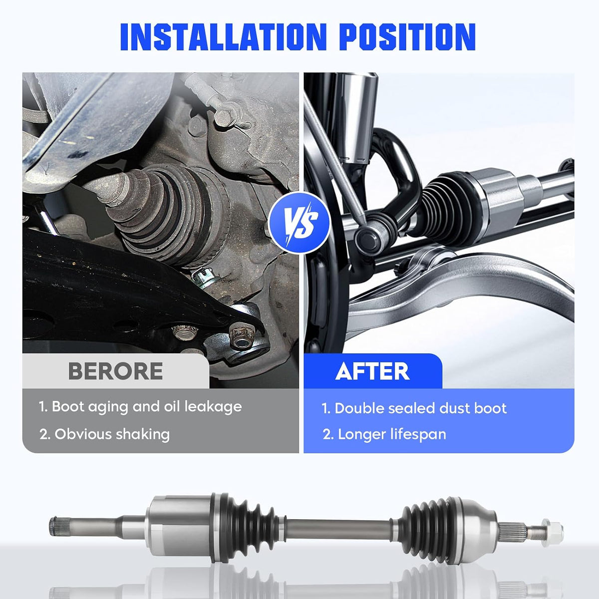 Front Left CV Axle Shaft Assembly Fit for Ford Escape 2.0L 2.5L 2013 2014 2015 2016 2017 2018 2019, for Lincoln MKZ 2.0L L4 2013,Driver Side CV Joint Shaft, Replacement for 66-2284, 1 pack