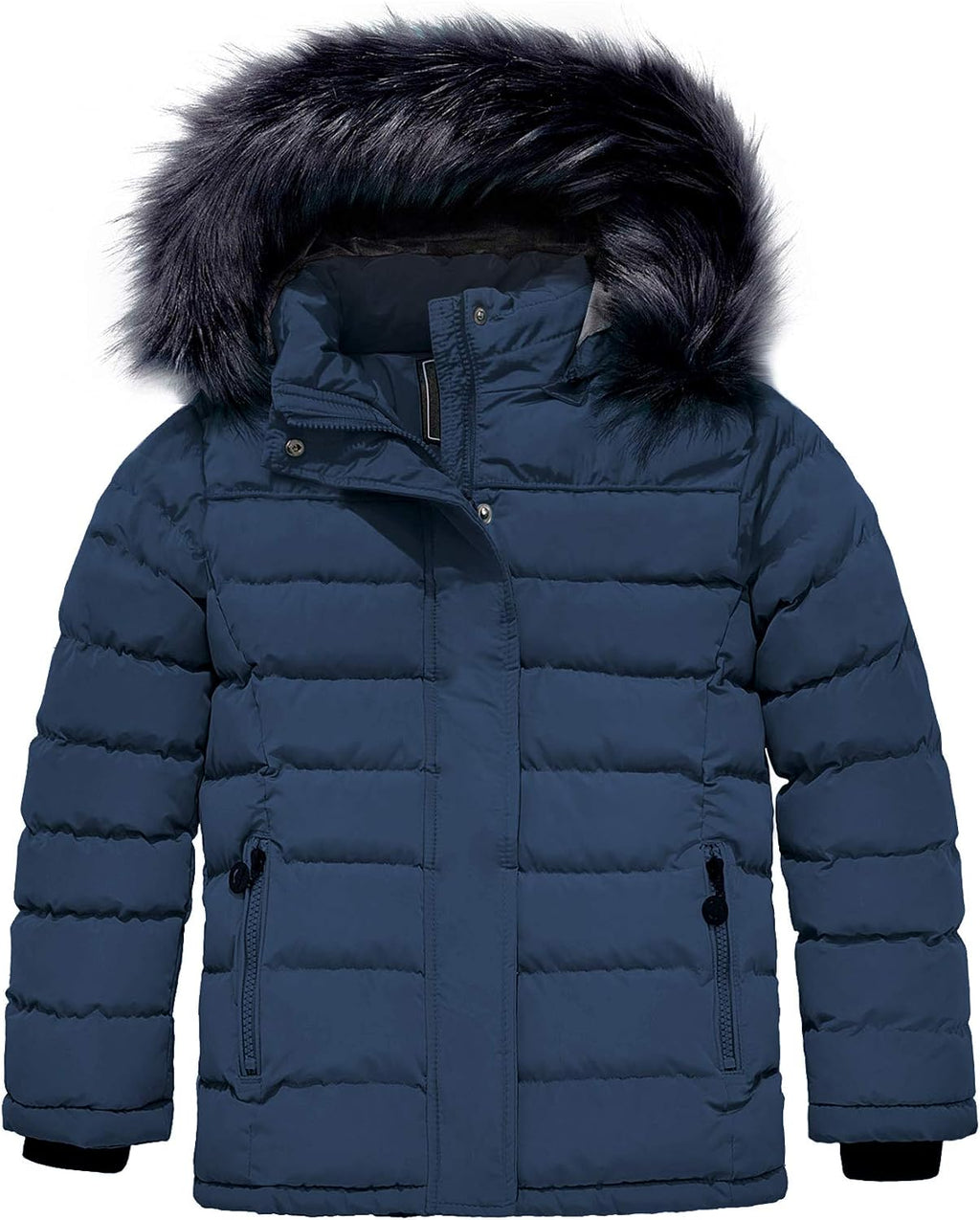 Girls' Puffer Jacket Soft Fleece Lined Warm Hooded Winter Coat | Waterproof 3000mm,Windproof,Removable Faux Fur