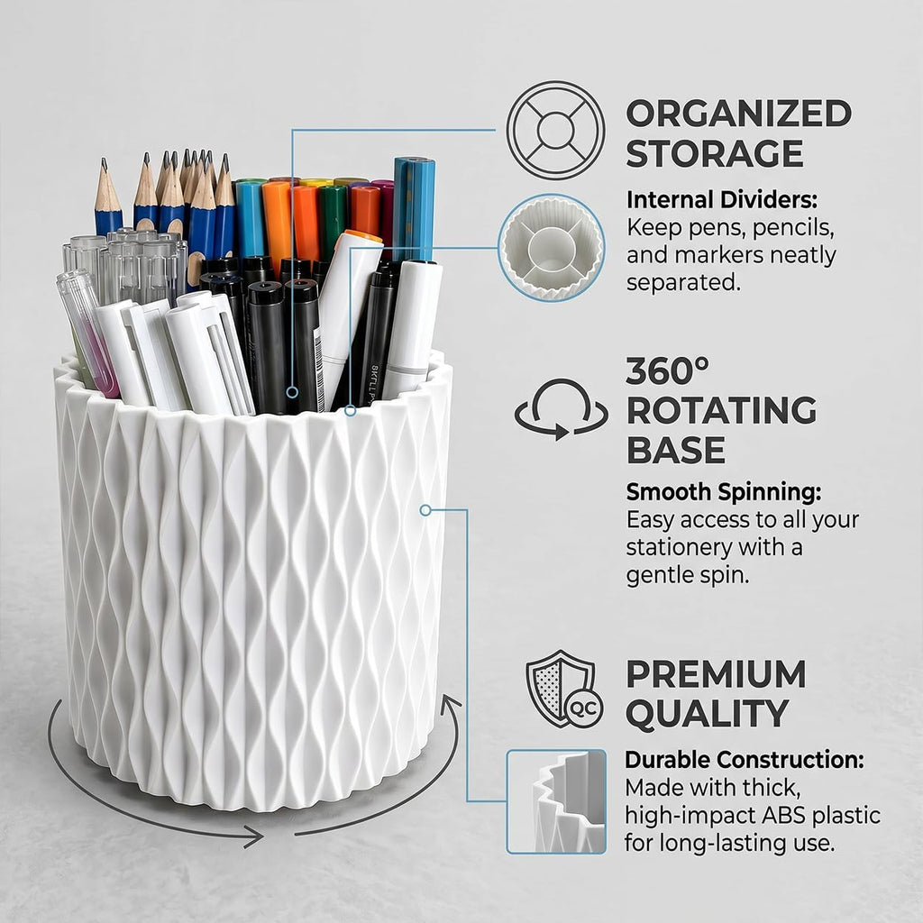 Rotating Pen Holder for Desk, 5 Slots Easthetic Pencil holder Desk Organizer Supplies and Accessories for Women