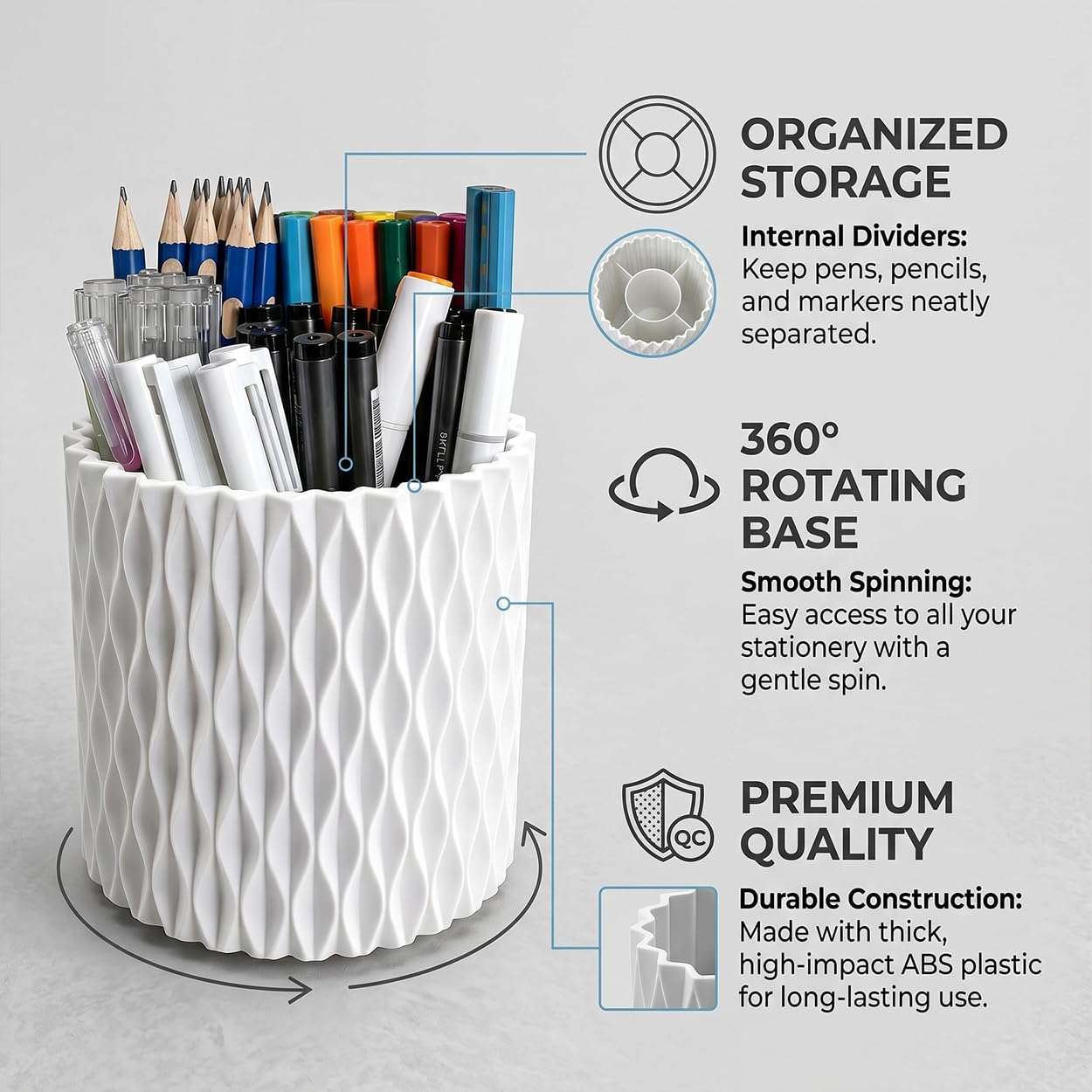 Rotating Pen Holder for Desk, 5 Slots Easthetic Pencil holder Desk Organizer Supplies and Accessories for Women