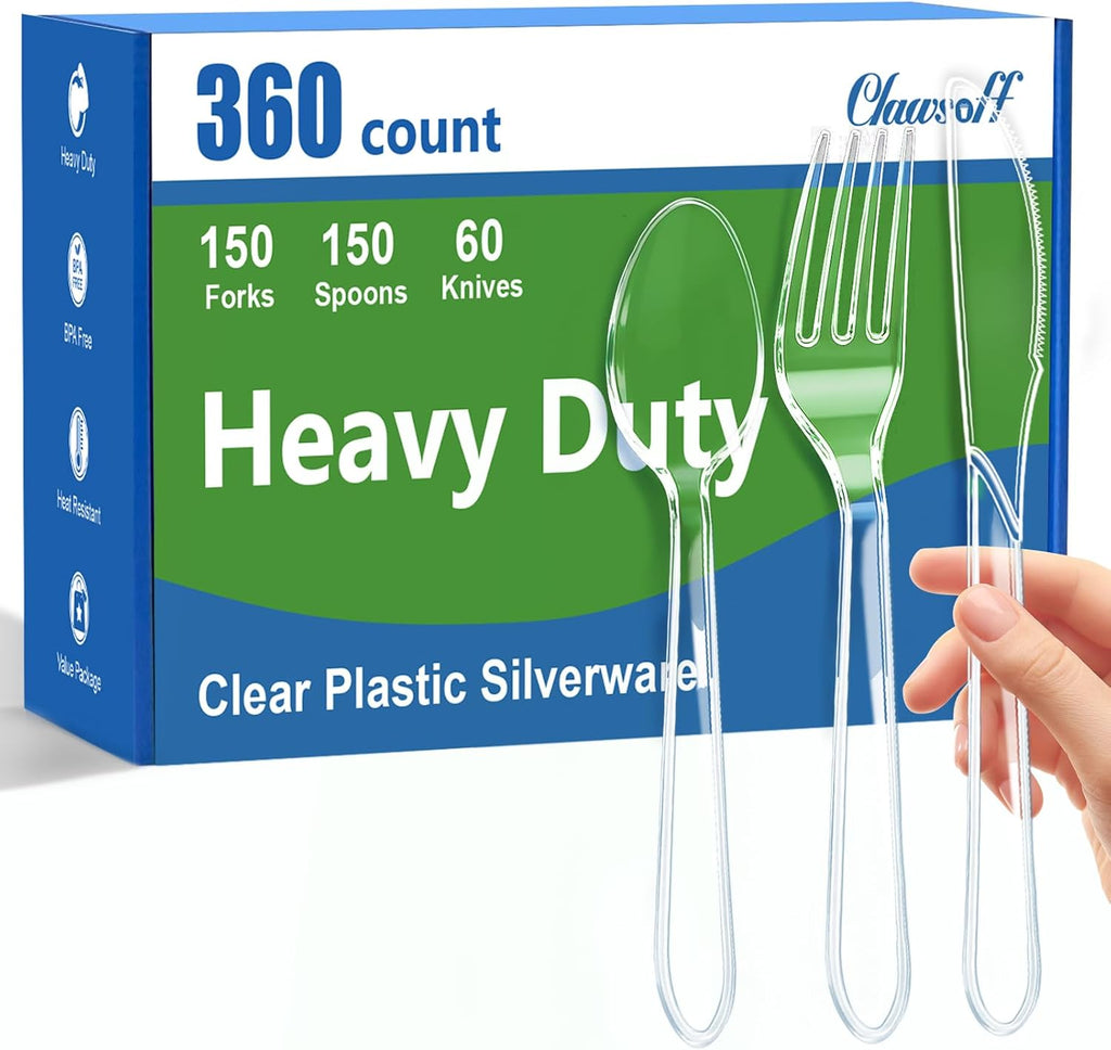 360 Count Clear Plastic Silverware Set,Disposable Utensils Plastic