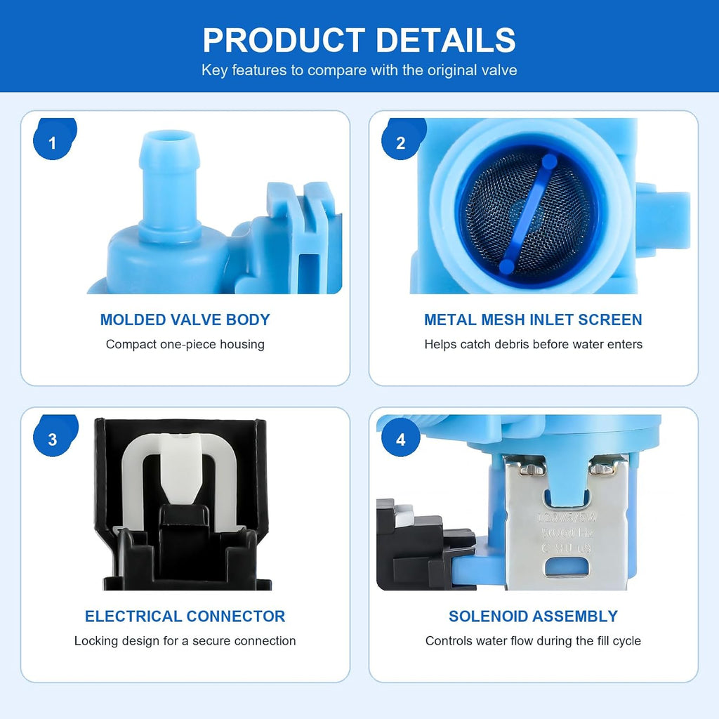 W10327249 WPW10327249 Dishwasher Water Inlet Valve Replacement, Compatible with Select Whirlpool, KitchenAid, Kenmore, Maytag, JennAir, IKEA & Amana Models, Replaces W11130743 W10316814