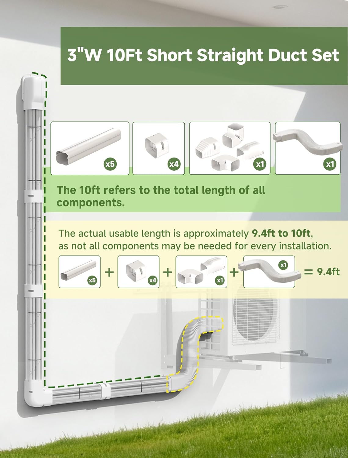 Mini Split Line Set Cover 3" 10Ft, Easy to Install with Instruction | DIY Decorative PVC White Lineset Cover Kit for