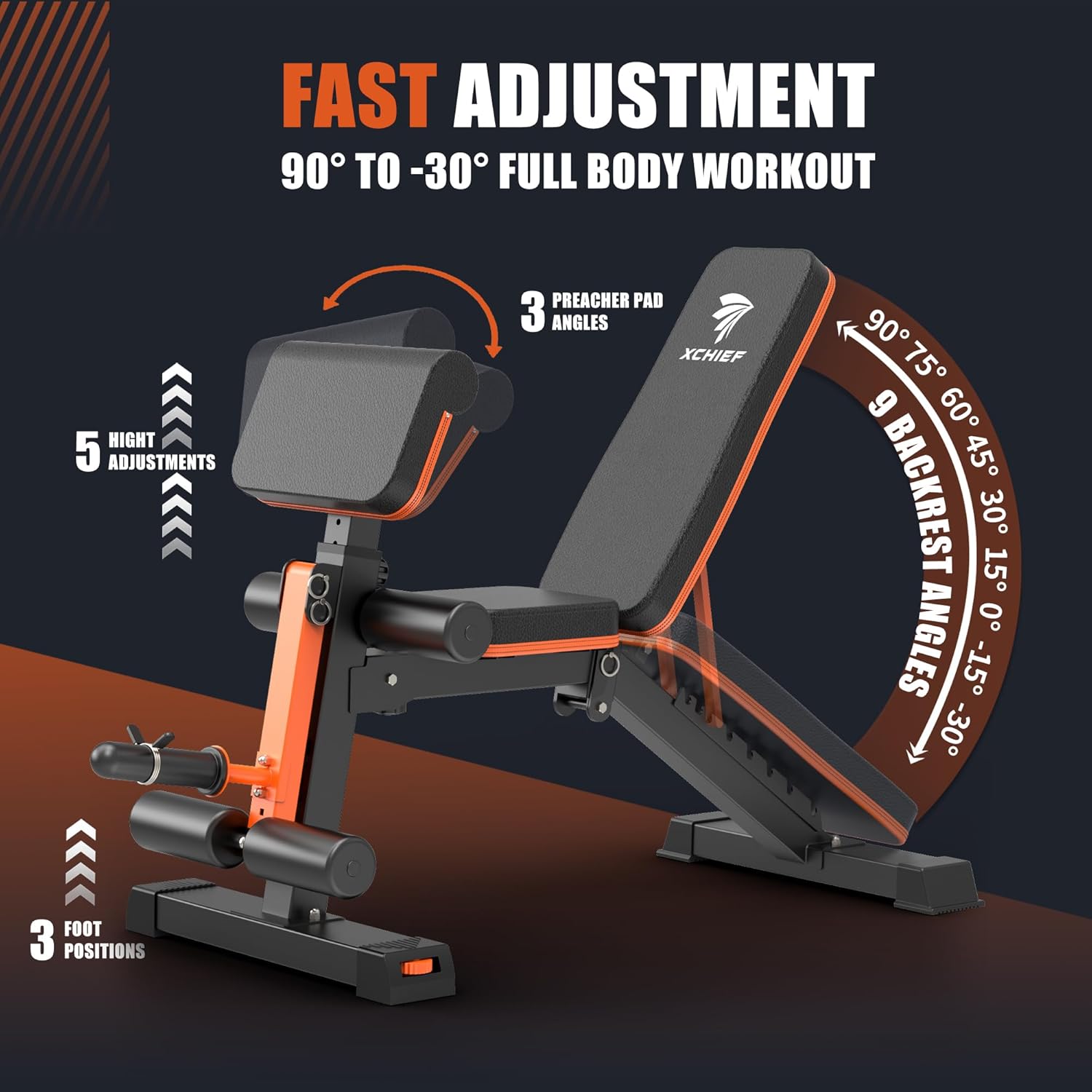 Adjustable Weight Bench - 1000LBS Capacity Heavy Duty Foldable Workout Bench for Full Body Exercise