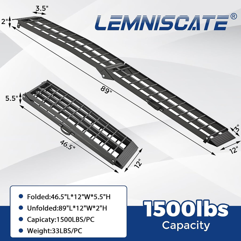Aluminum Loading Ramps for Pickup Trucks, 1500 LBS, 7.5FT Folding Trailer Ramps with Handle & Buckle, for Lawn