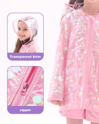 Girls Sequin Raincoat Waterproof Reusable Hooded Outwear Rain Jacket