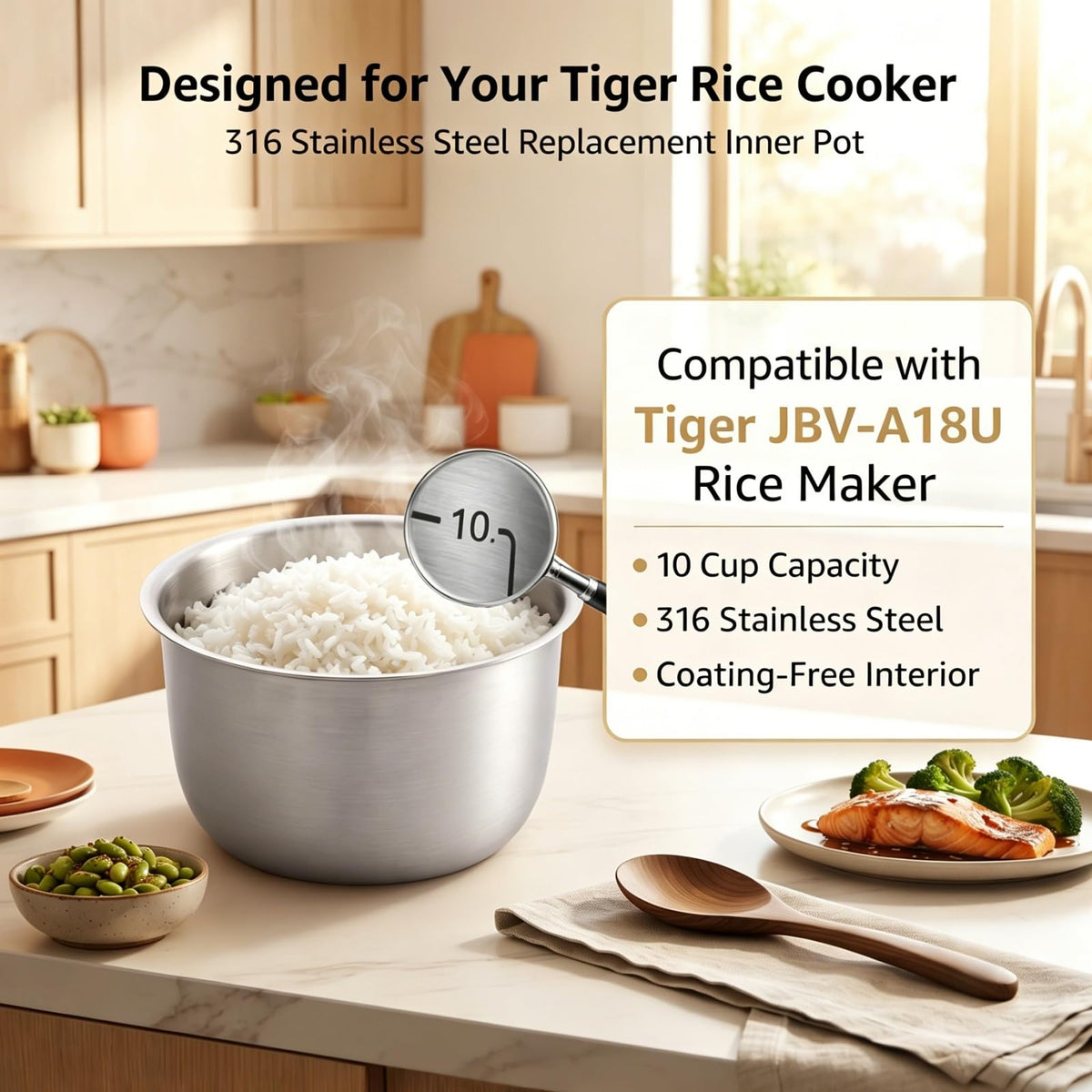 Rice Cooker Inner Pot 10 Cup Compatible with Tiger JBV-A18U Rice Maker