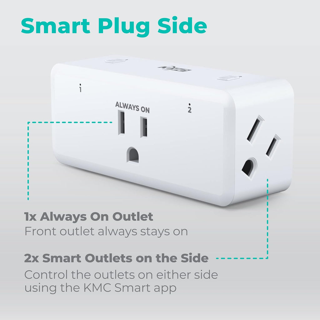 Smart Plug 4-Pack, Side 3-Outlet Extender, Compatible with Google & Alexa, No Hub Required, WiFi Plugs