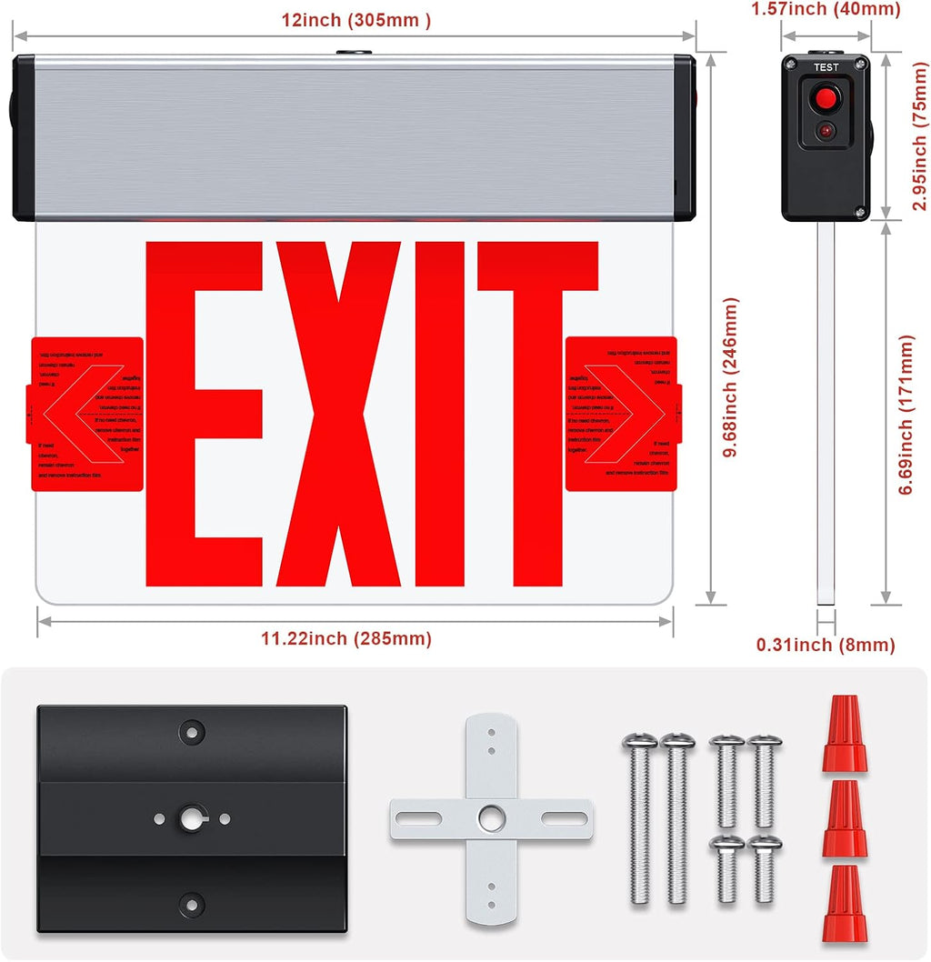 Red LED Edge Lit Exit Sign UL Listed, Brushed Aluminum Housing Single Sided Clear Acrylic Emergency Exit Signs with
