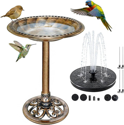 Bird Bath with Solar Fountain, 20in Copper Bowls for Outdoors Garden Yard
