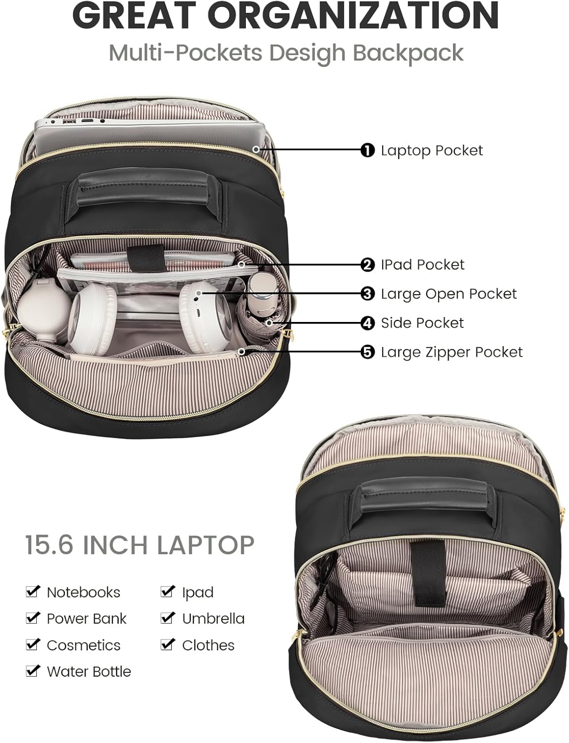 Laptop Backpack Purse for Women, Work Travel Computer Bags, College School Backpack for Student Girl, Quilted Casual