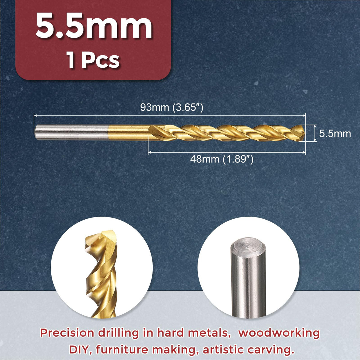 Kozelo Drill Bit 5.5mm Diameter M42 8% Cobalt HSS TiN for Hard Metal