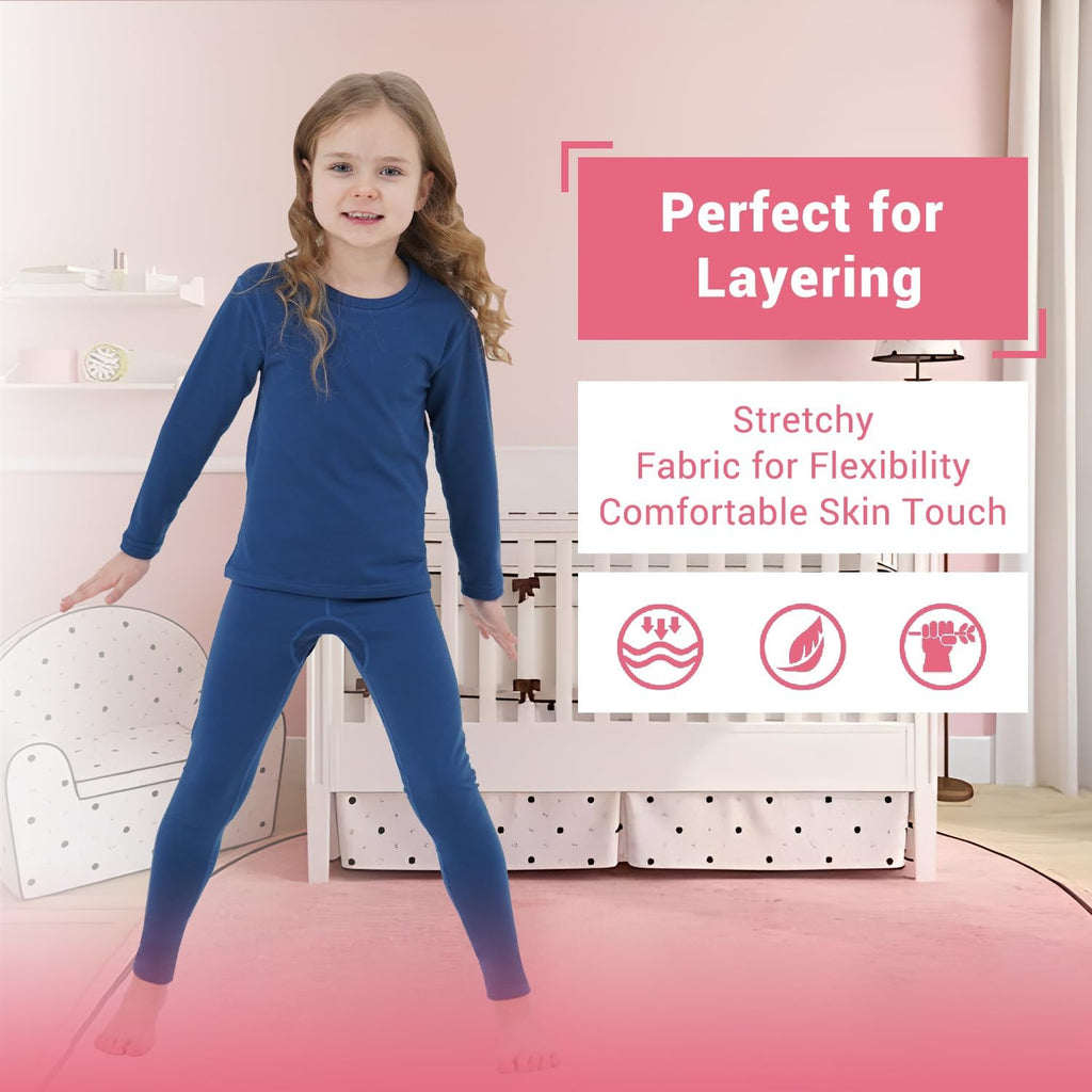 Girls Thermal Underwear Set Ultra Soft Long Underwear for Kids Fleece Lined Winter Warm Base Layer Kids Long Johns Set