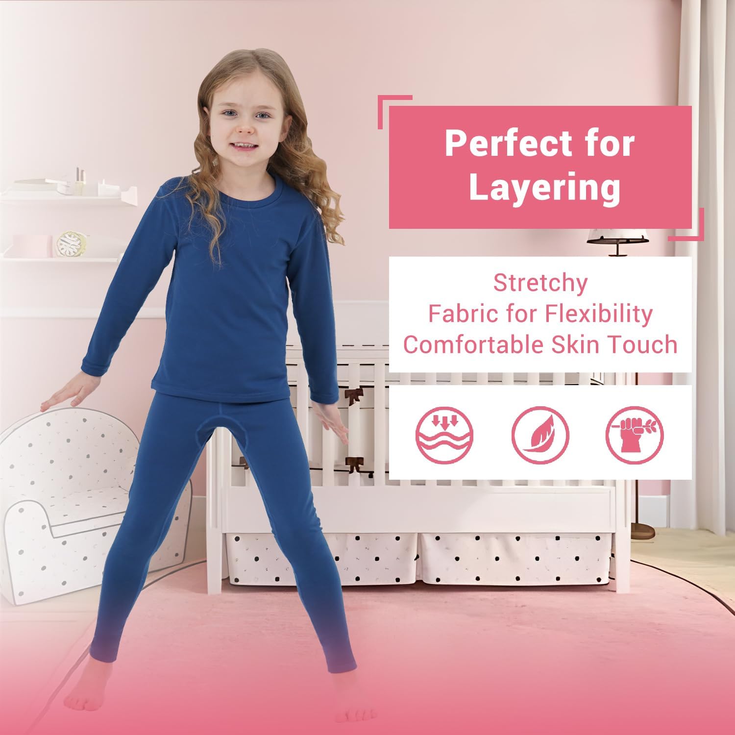 Girls Thermal Underwear Set Ultra Soft Long Underwear for Kids Fleece Lined Winter Warm Base Layer Kids Long Johns Set