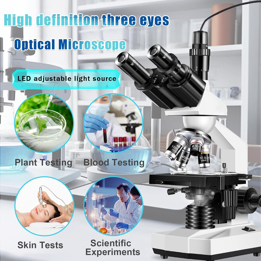 Trinocular Microscope 40X-5000X Magnification Laboratory Grade with Dual Mechanical Stage and HD USB Camera