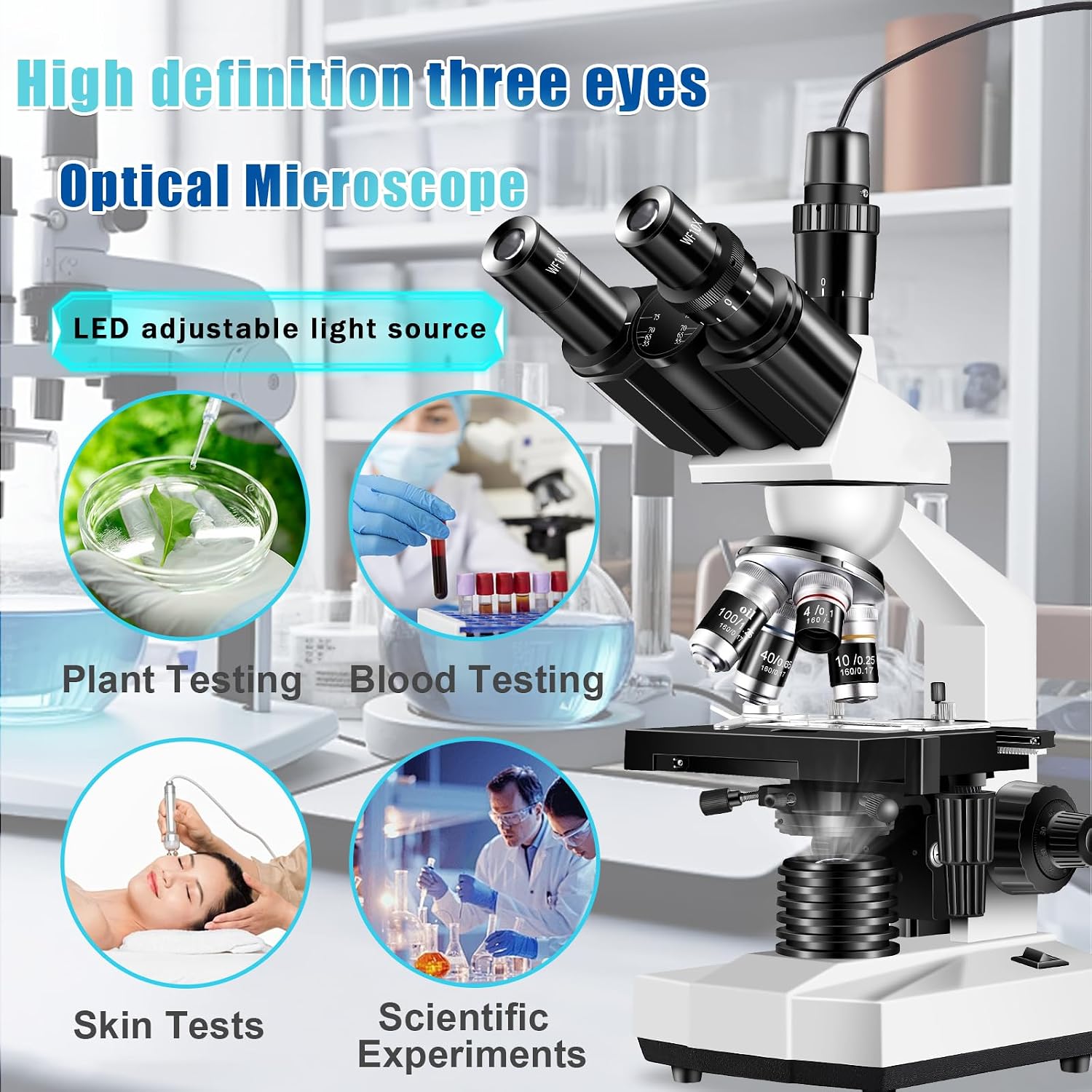 Trinocular Microscope 40X-5000X Magnification Laboratory Grade with Dual Mechanical Stage and HD USB Camera