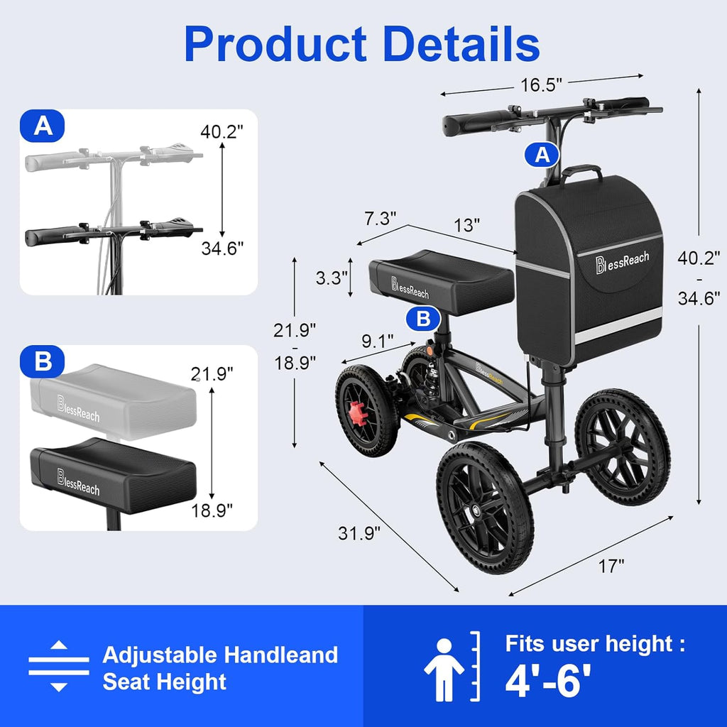 Foldable All Terrain Knee Scooter for Adults for Foot Injuries