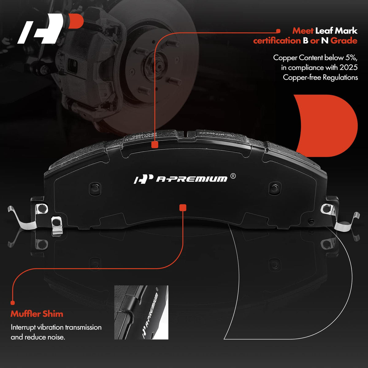 A-Premium Front Ceramic Brake Pads Compatible with Dodge & Ram