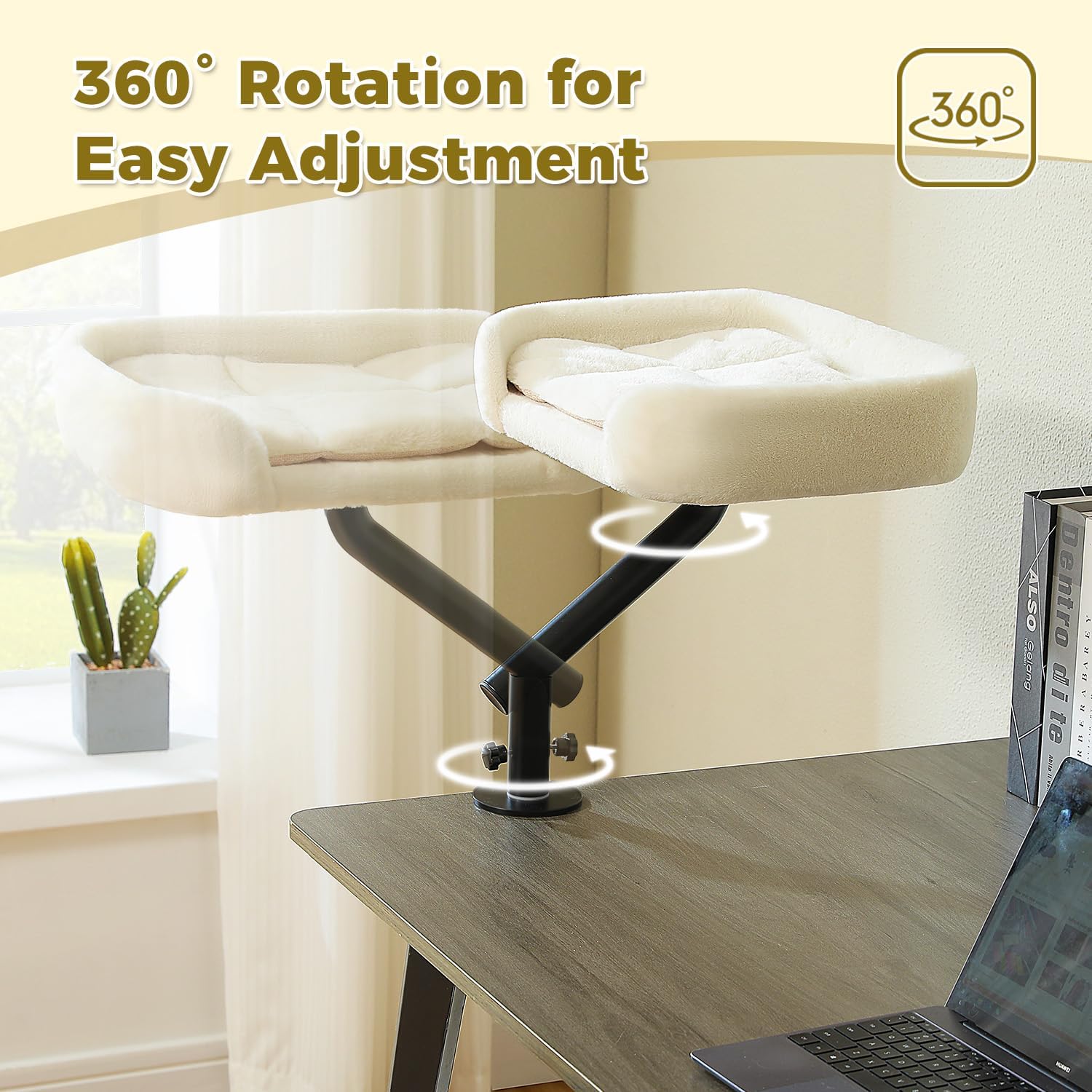 Cat Desk Bed for Indoor Cats, Cat Bed for Desk Supports Up to 50 lbs, 360° Rotation & Adjustable, Nest Desktop