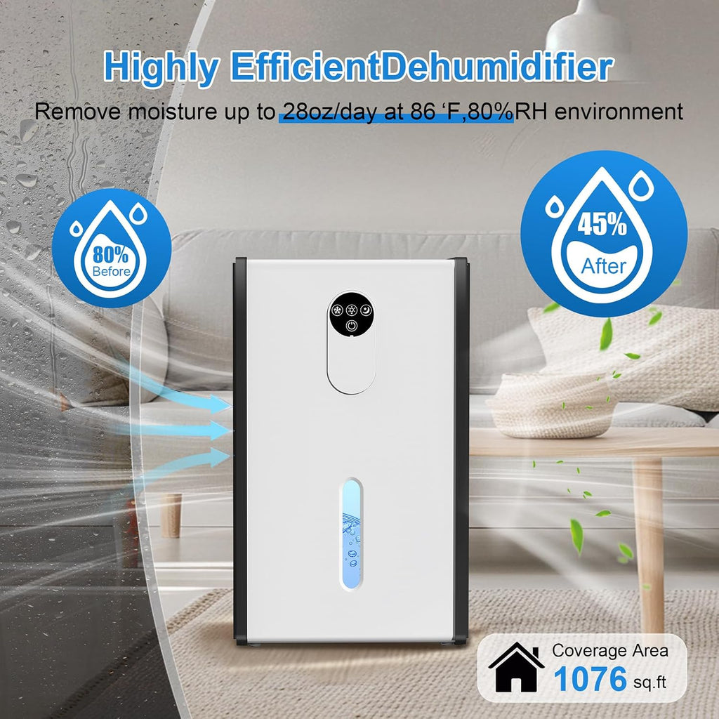 Dehumidifier, 72 OZ Water Tank Dehumidifiers for Home, 1076 sq. ft. Dehumidifier for Basement Bathroom Bedroom with