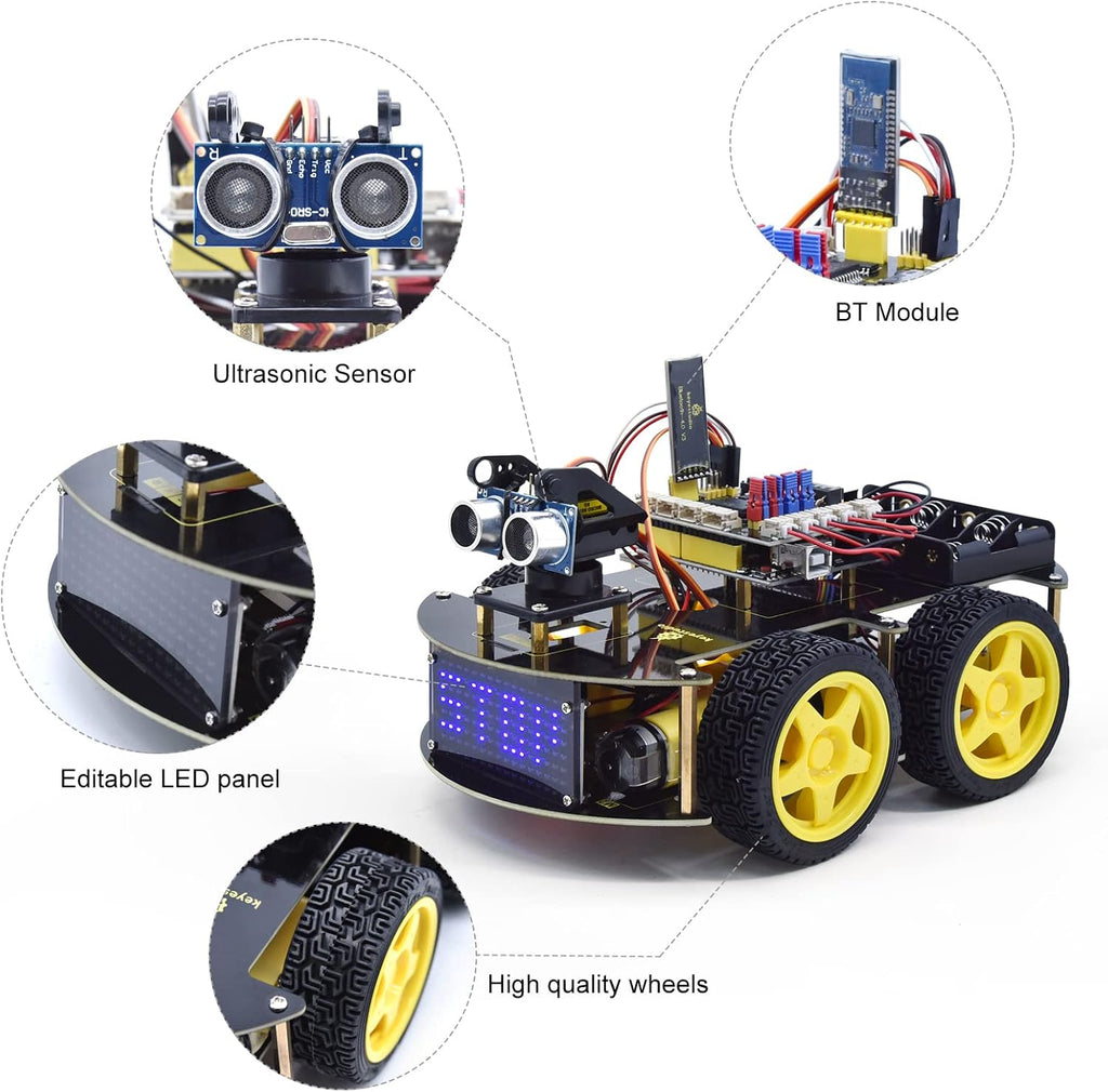 Smart Car Kit,4WD Programmable DIY Starter Kit for Arduino for Uno R3,Electronics Programming Project/STEM