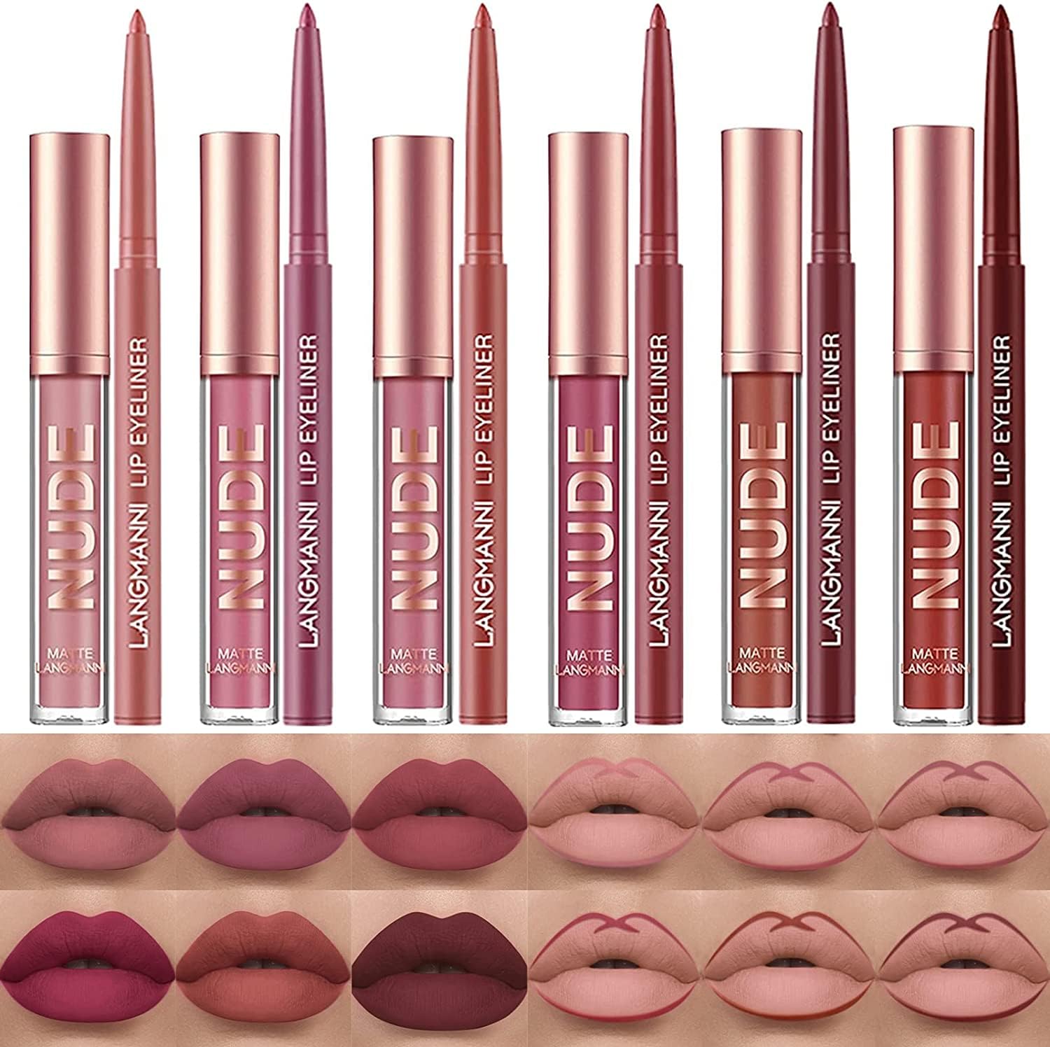 6 Matte Lipstick with 6 Lipliners Durable Makeup Set,Long-Lasting Non-Stick Cup Not Fade Waterproof Pigmented Velvet