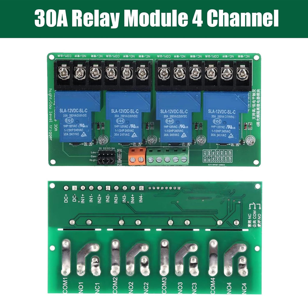 DIANN 30A 4 Channel Relay Module 5V Relay Module Expansion Board High Low Level Trigger with with Optocoupler Isolation for PLC Automation Equipment Control Industrial Control
