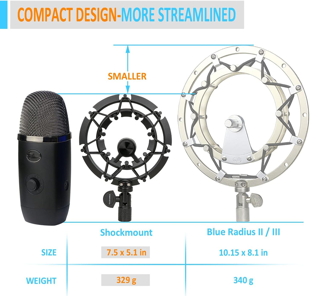 Blue Yeti X Shock Mount with Pop Filter, Alloy Shockmount with Foam Windscreen Reduces Vibration and Shock Noise