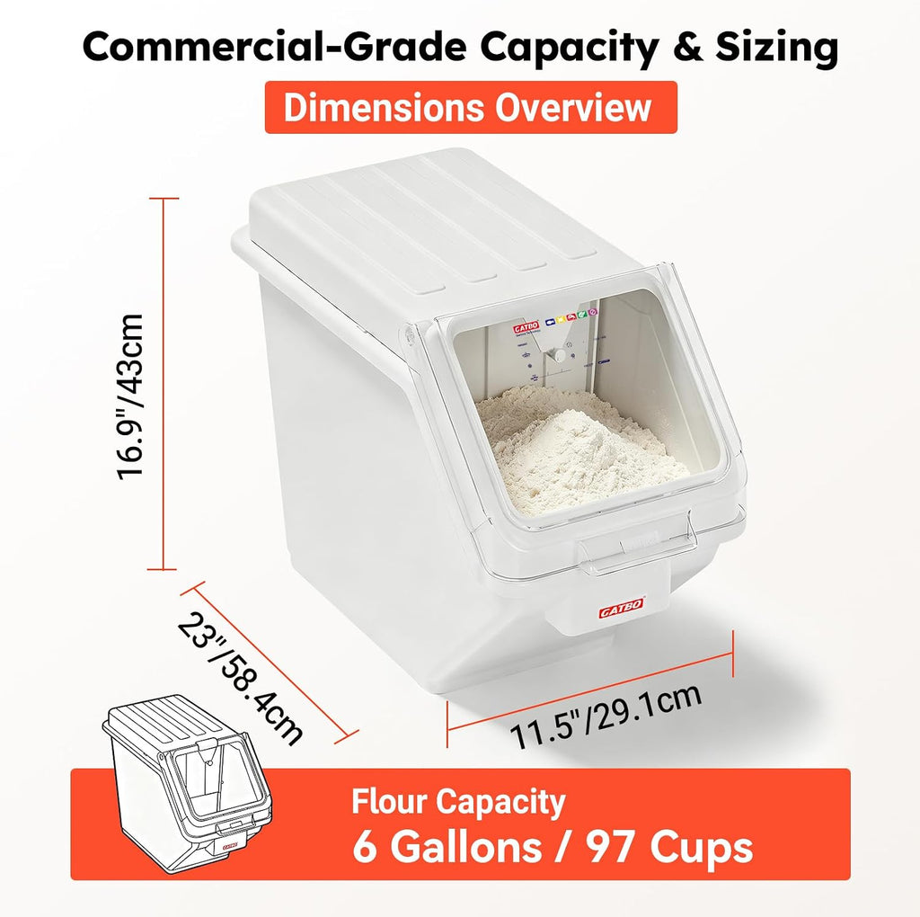 6 Gallon / 97 Cup Commercial Shelf Ingredient Bin with Scoop, Stackable Food Storage Container with Clear Flip Lid