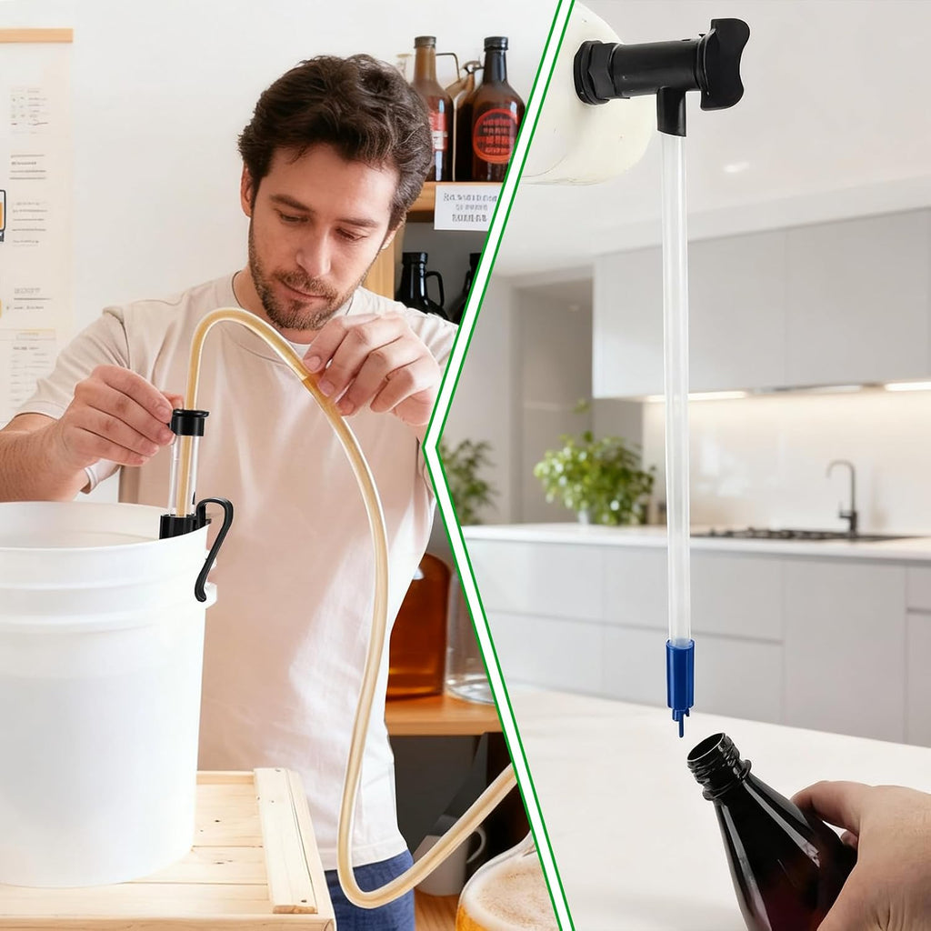 14” Auto Siphon with 12.9” Bottle Wand & 5.5FT Food-Grade Silicone, Beer Wine Siphon Racking Cane fit Liquid
